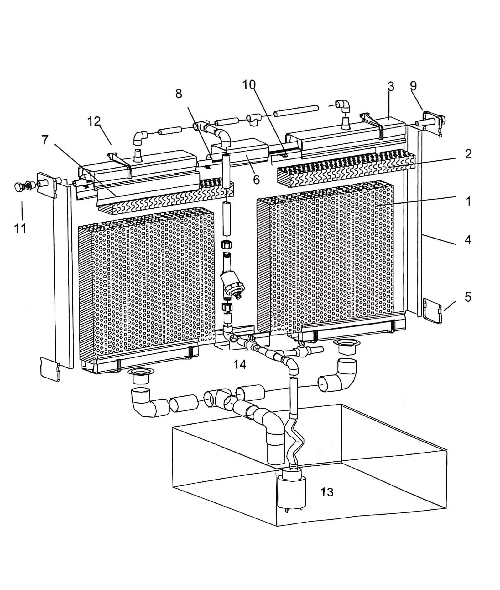 Exploded View of Coated Evaporative Cooling Pad System